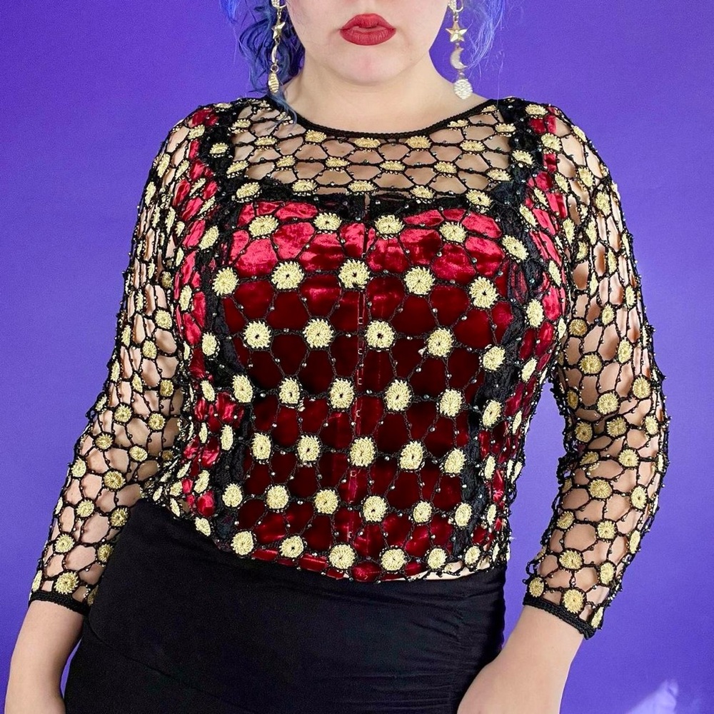 Vintage beaded fishnet top